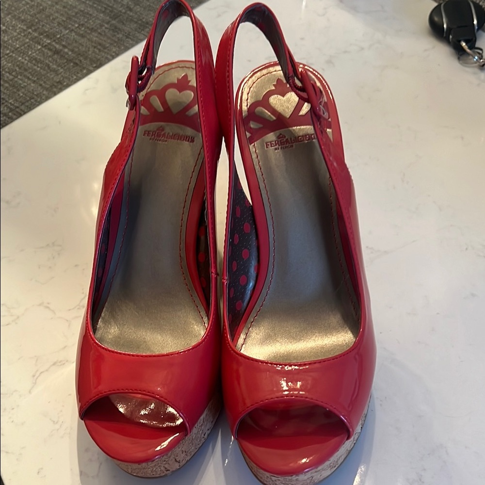 Fergalicious Red Peep Toe Heels
